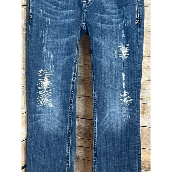 ROCK AND ROLL COWGIRL LOW RISE DISTRESSED BOOTCUT WESTERN BLING RODEO JEANS - Picture 6 of 14